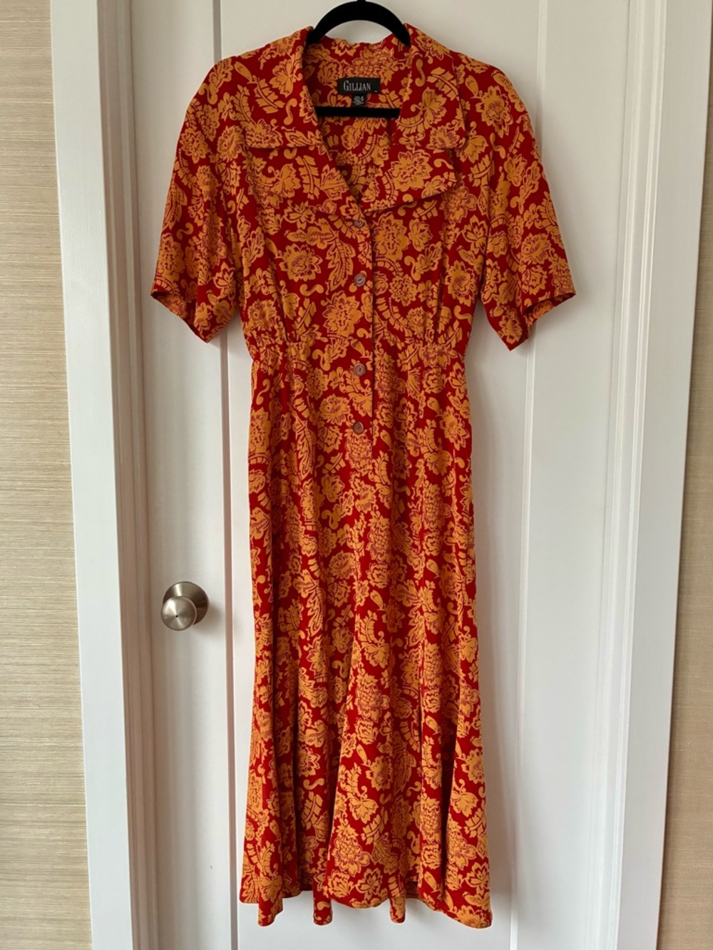 Vintage Gillian 100% Silk Damask Midi Dress